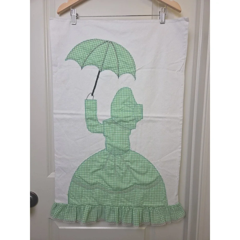 2‎ Embroidered Ruffled Pillowcases Southern Belle Sunbonnet Sue Applique Green